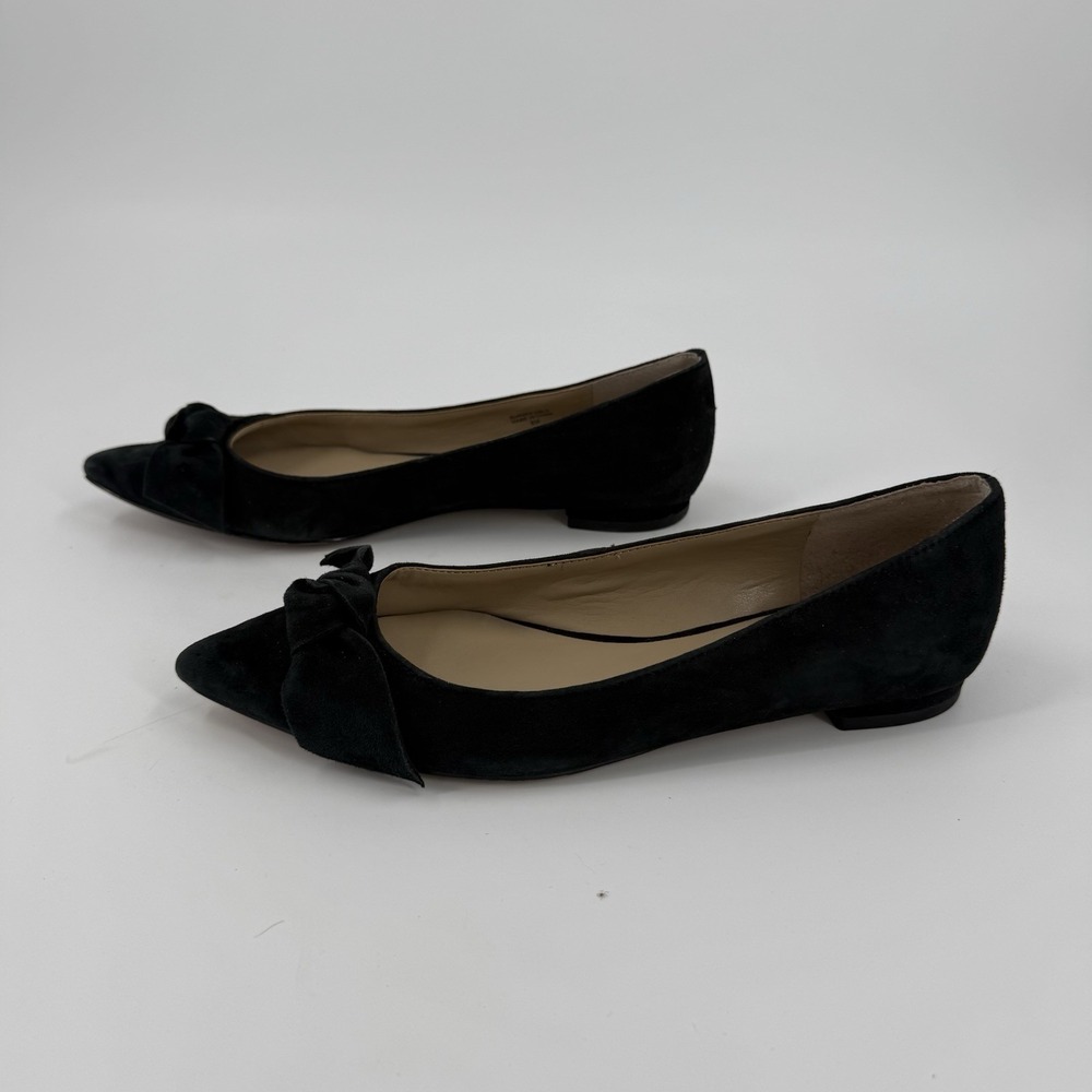 Ann Taylor Women's 8M Black Suede Pointed Toe Bow Ballet Flats Shoes
